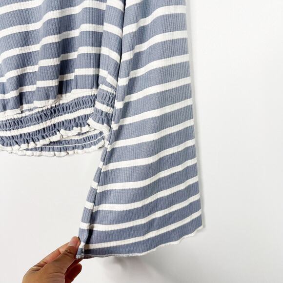 Hem & Thread Small S Blue White Striped Long Sleeve Cinch Hem Long Bell Sleeves - Picture 5 of 9